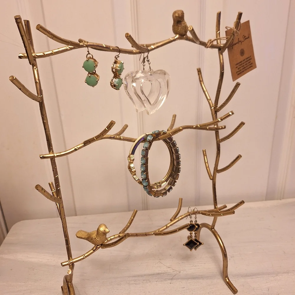 Birds Gold Metal Jewelry Display Stand Tree Branch Organizer Holder Gift for Her